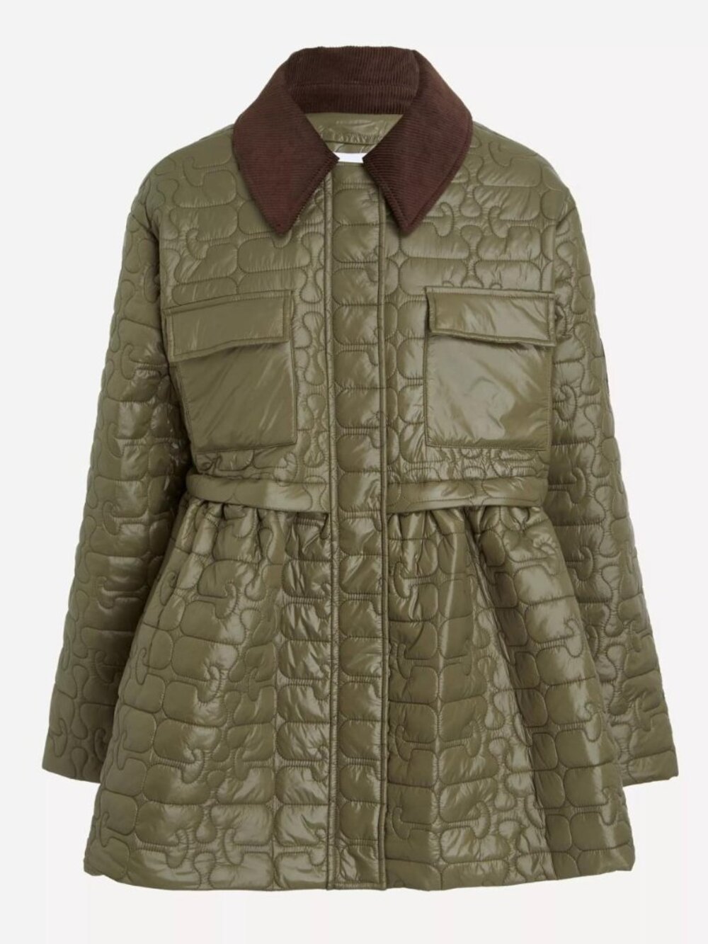 Ganni NWOT Quilt Midi Jacket Dark Green